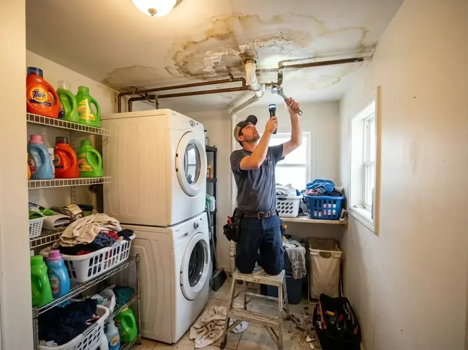 laundry-room-ceiling-leak-repa-002 — featured hero banner, Emergency Ceiling Water Leak Repair & Extraction in Englewood